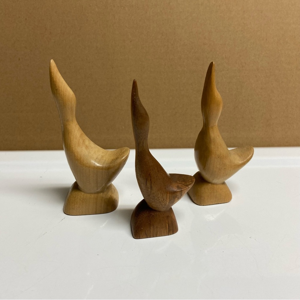 MCM Carved Wooden Duck Figurine Set of 3 Vintage Decor Retro